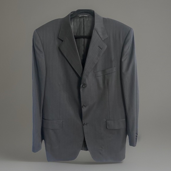 Canali Other - Canali 3 Button Blazer Mens 56R Black Pinstripe Suit Jacket Super‎ 120s
